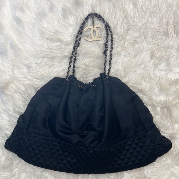 Authentic CHANEL Melrose Coco Cabas Chain Drawstring Satin Shoulder Bag - Picture 3 of 16
